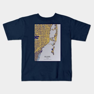 Miami City Map Yellow and Blue Kids T-Shirt